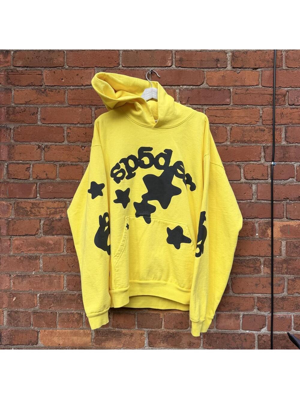 spider worldwide sp5der yellow and black heavy hoodie XL